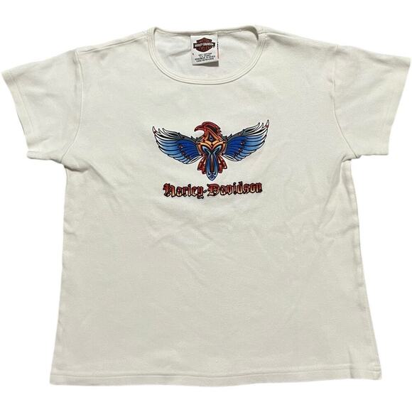 Harley Davidson Y2K Bedazzled Flame Eagle Baby Tee Top - Picture 1 of 3